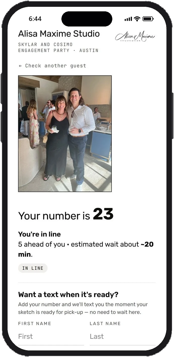 The sign-up station guests can check