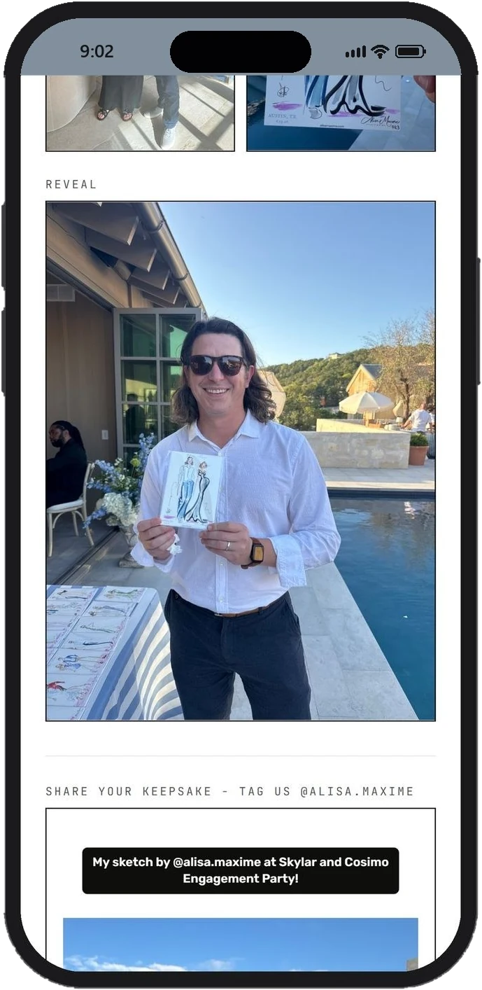 A guest’s reveal photo on their page