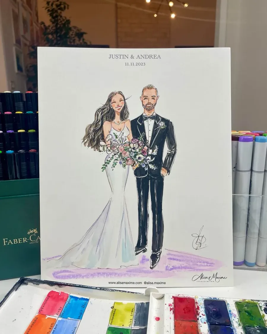 A fashion sketch of a bride and groom